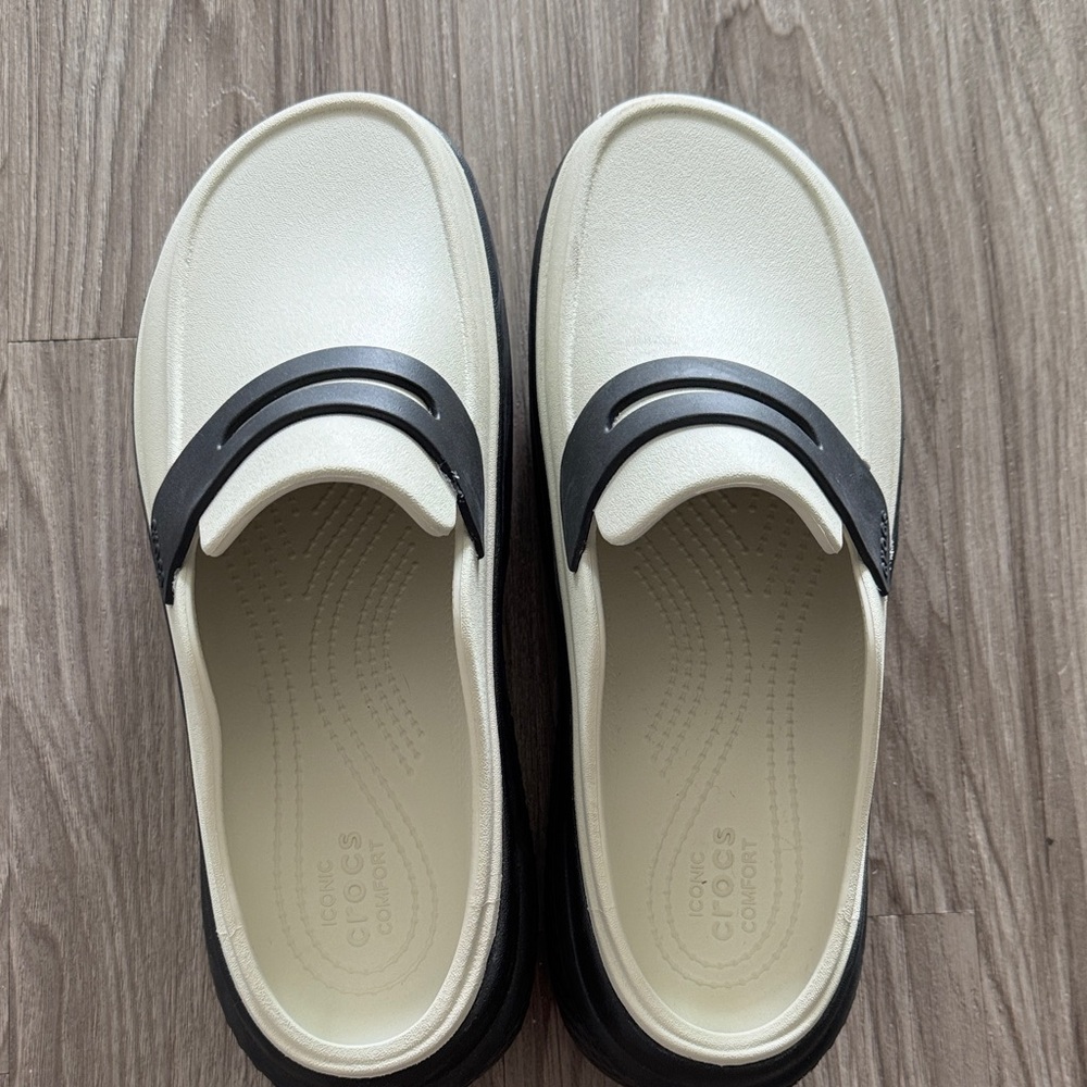 CROCS Two-Tone Cream and Black Clogs